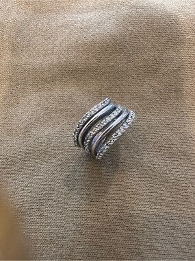 Touchstone Crystal Silver Multi-Row Crystal Wrap Ring